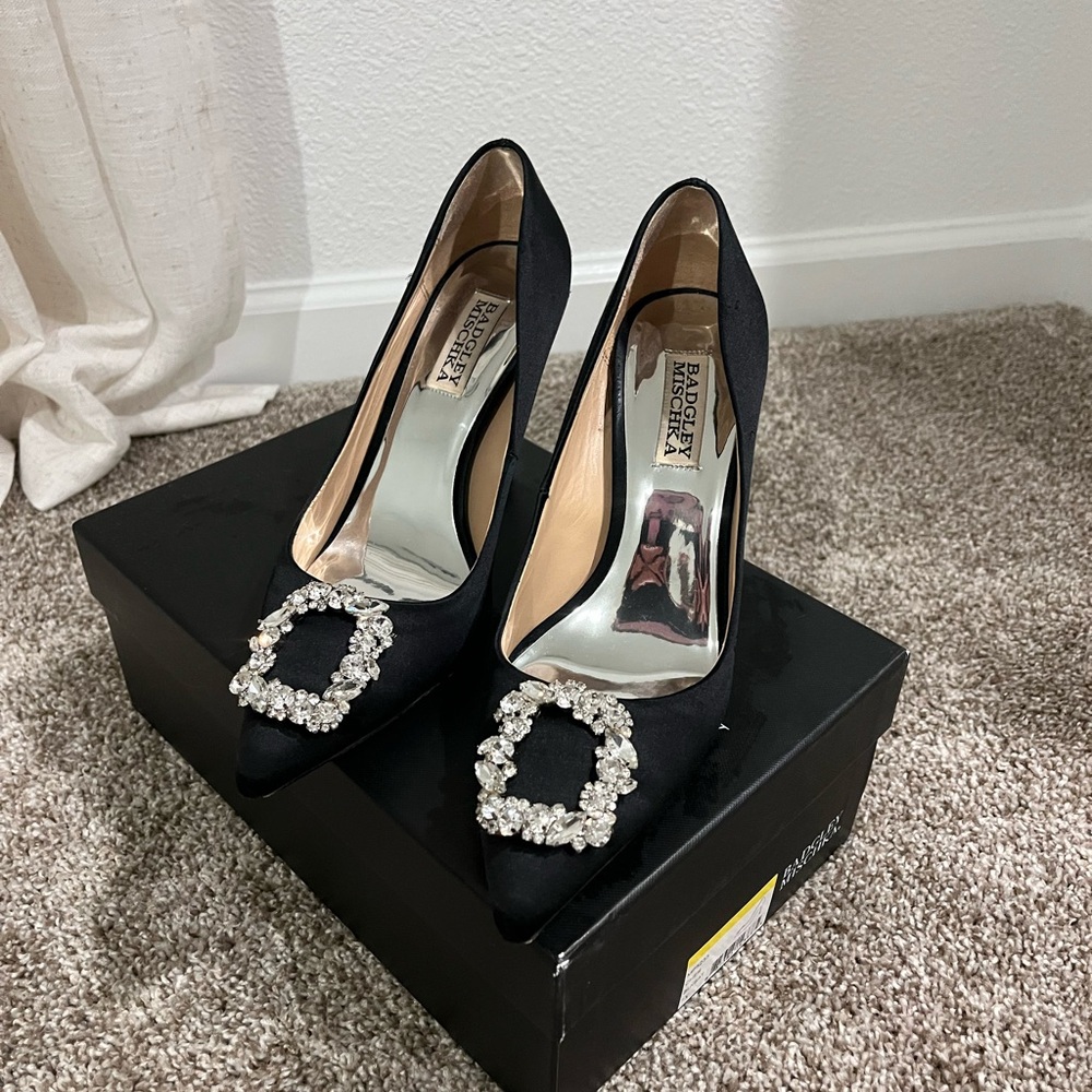 Badgley Mischka Black Heels with Crystal Embellishments
